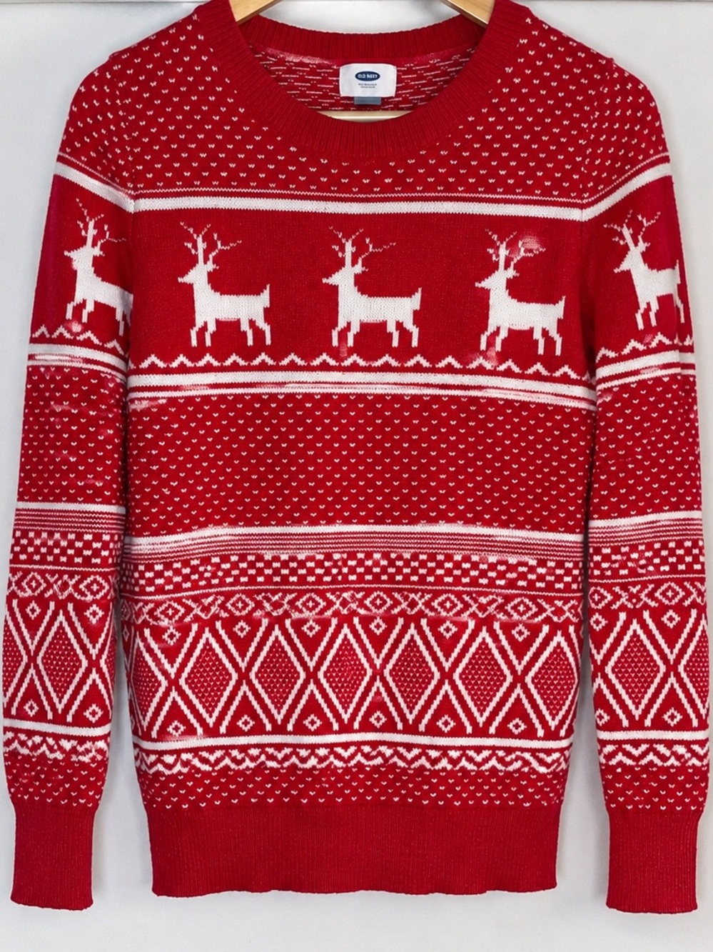 Old Navy Red Reindeer Fair Isle Christmas Sweater Size M Holiday Knit